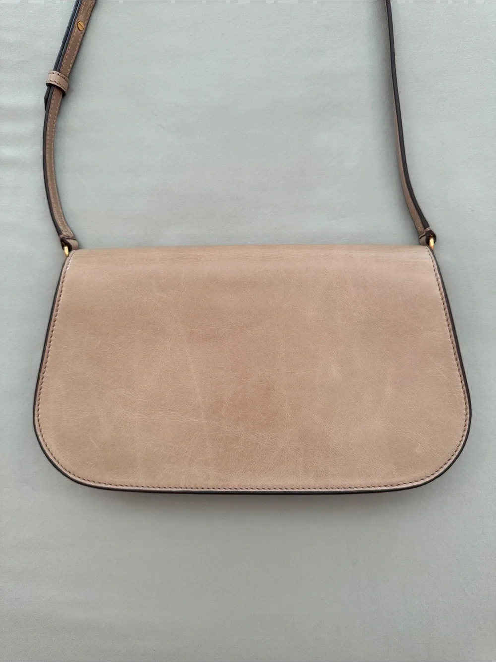 Tory Burch Taupe Miller Leather Bag with Gold Logo